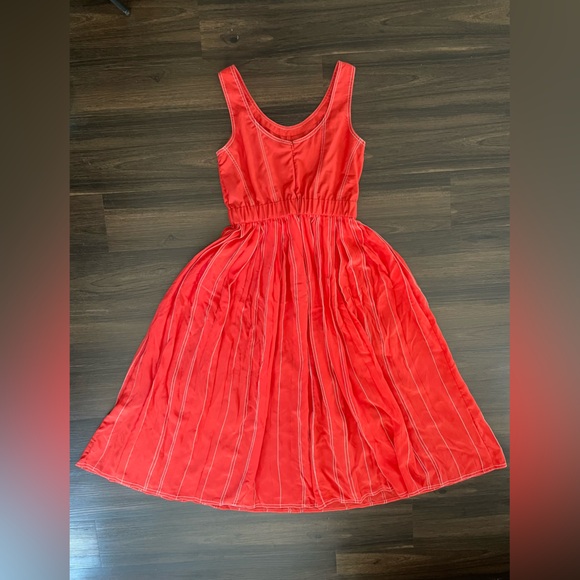 $495 Silk LOVEBIRDS Dress Contrast Stitching Orange Zipper Midi Dress Size Small - Picture 8 of 11